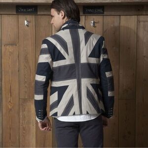 Rhino Men's Union Jack Lined Blazer Slim Fit Statement Jacket Cotton Linen Large